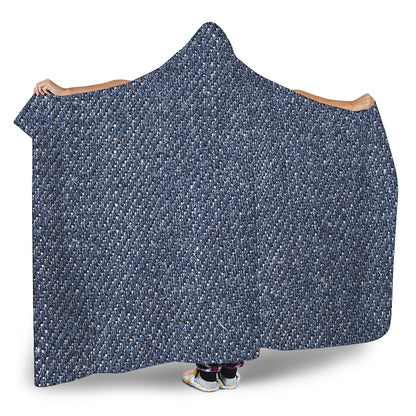 Vintage Blue Denim Jeans Print Hooded Blanket
