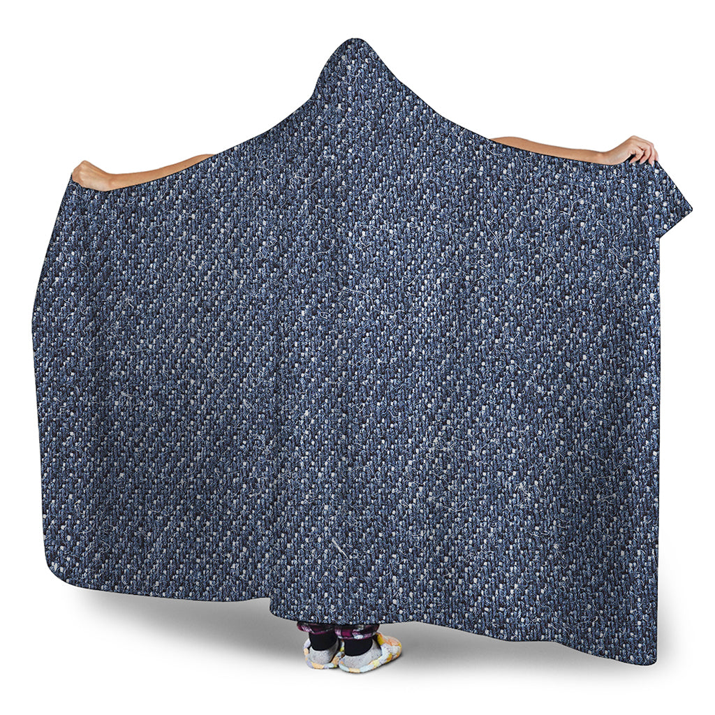 Vintage Blue Denim Jeans Print Hooded Blanket