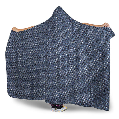 Vintage Blue Denim Jeans Print Hooded Blanket