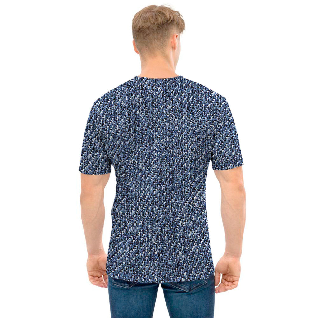 Vintage Blue Denim Jeans Print Men's T-Shirt