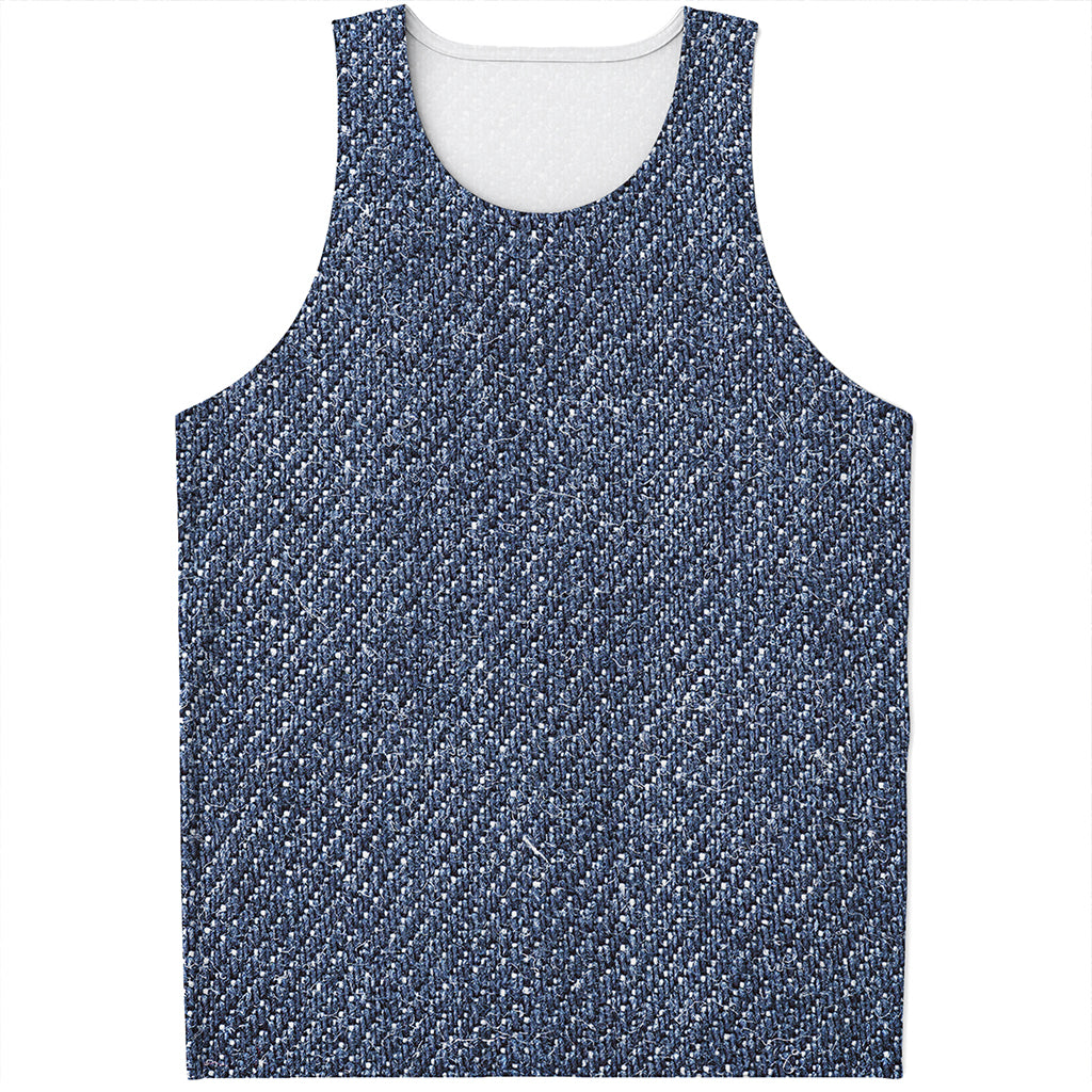 Vintage Blue Denim Jeans Print Men's Tank Top