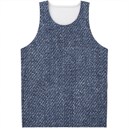 Vintage Blue Denim Jeans Print Men's Tank Top