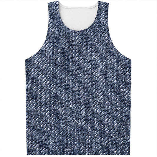 Vintage Blue Denim Jeans Print Men's Tank Top