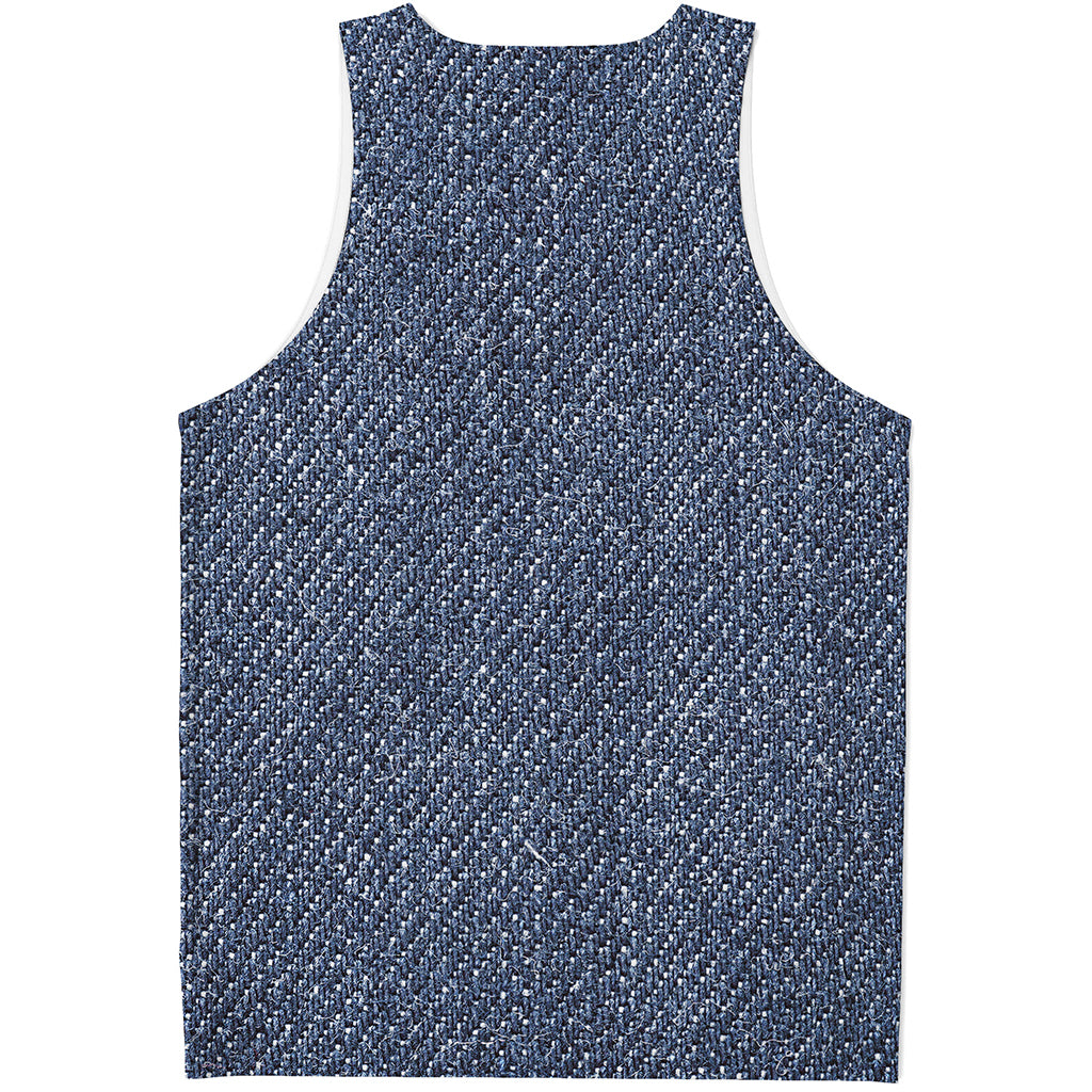 Vintage Blue Denim Jeans Print Men's Tank Top