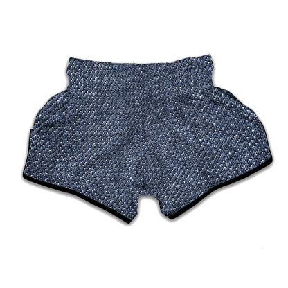 Vintage Blue Denim Jeans Print Muay Thai Boxing Shorts