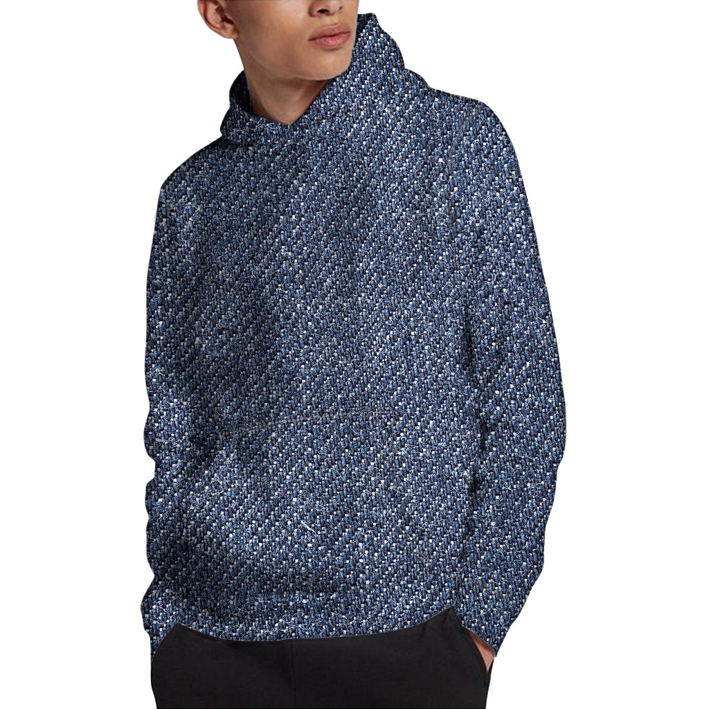 Vintage Blue Denim Jeans Print Pullover Hoodie