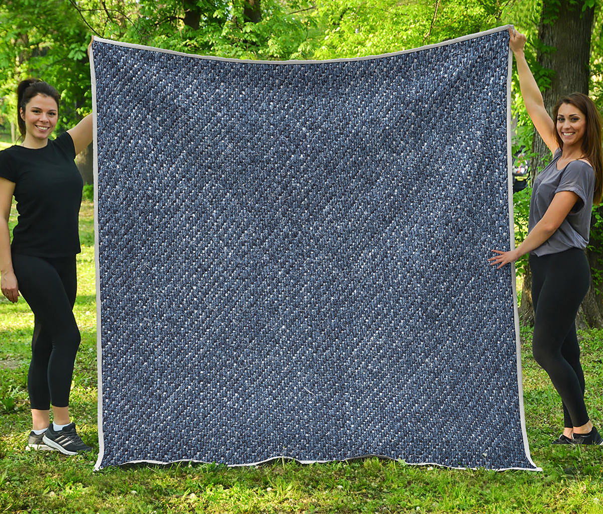 Vintage Blue Denim Jeans Print Quilt