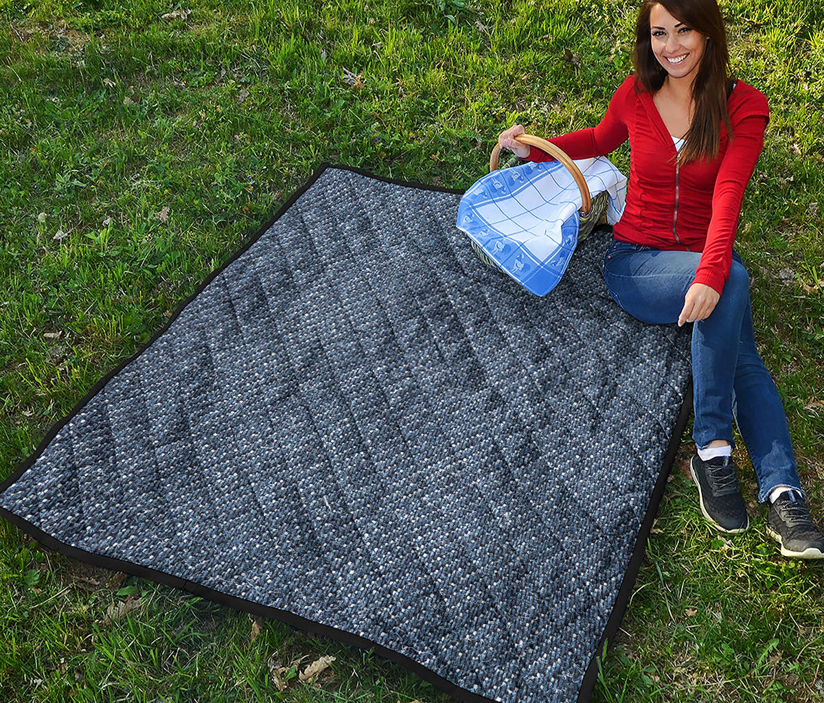Vintage Blue Denim Jeans Print Quilt