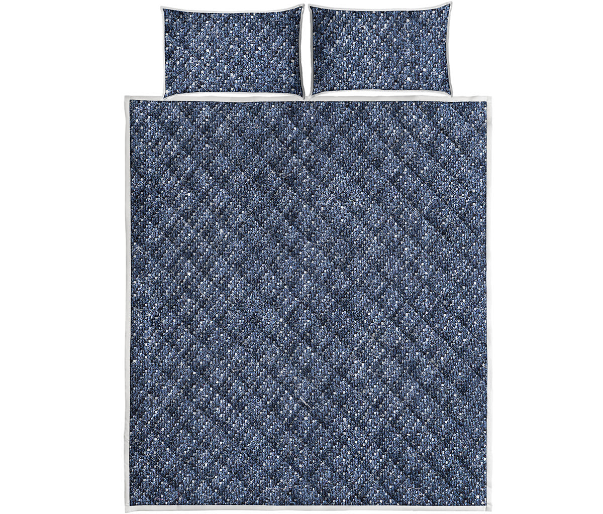 Vintage Blue Denim Jeans Print Quilt Bed Set