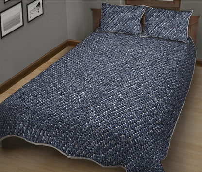 Vintage Blue Denim Jeans Print Quilt Bed Set