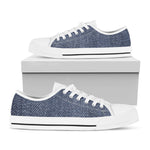Vintage Blue Denim Jeans Print White Low Top Shoes