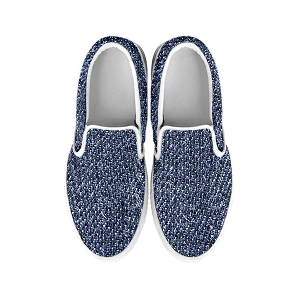 Vintage Blue Denim Jeans Print White Slip On Shoes