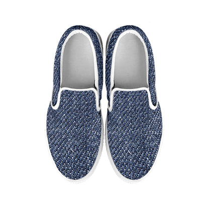 Vintage Blue Denim Jeans Print White Slip On Shoes
