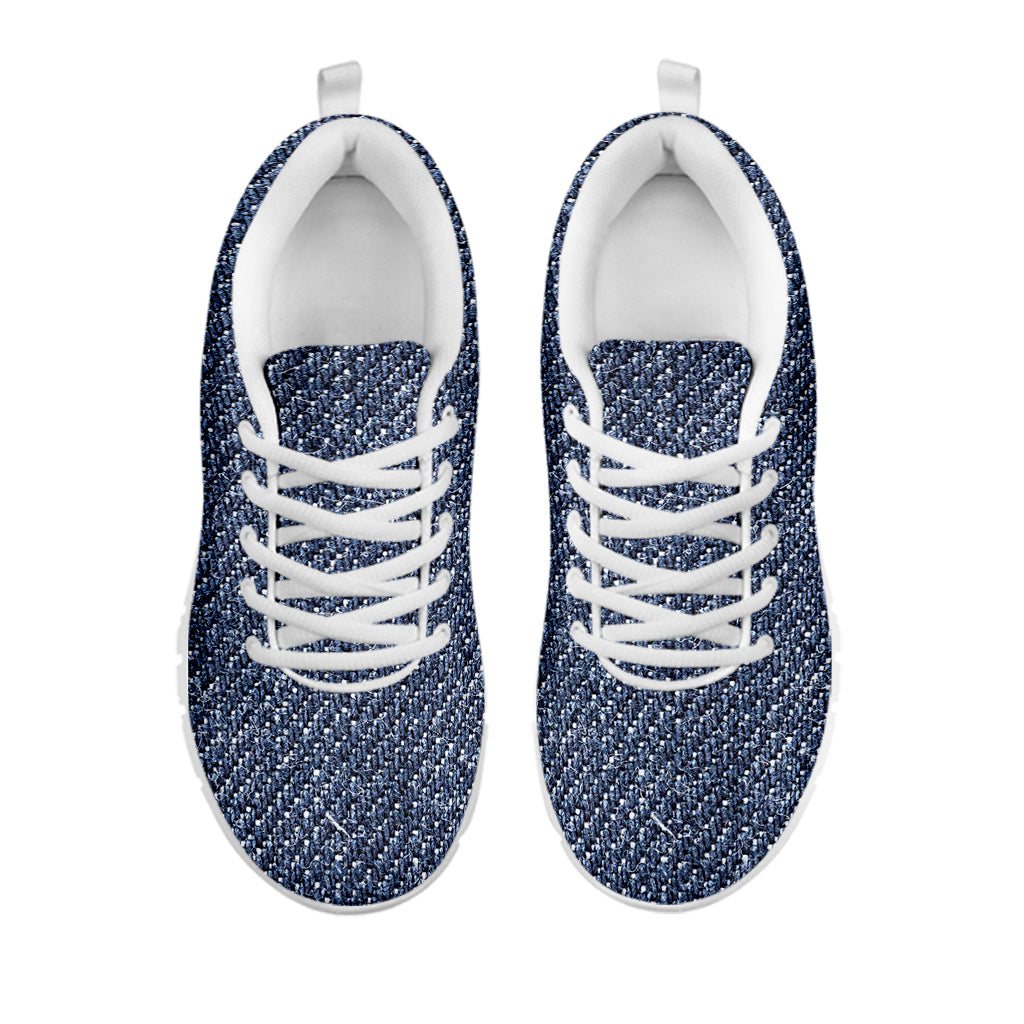 Vintage Blue Denim Jeans Print White Sneakers
