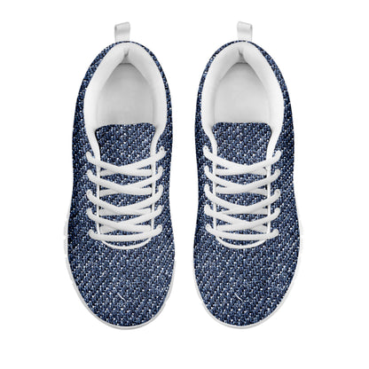 Vintage Blue Denim Jeans Print White Sneakers