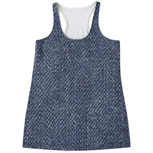 Vintage Blue Denim Jeans Print Women's Racerback Tank Top