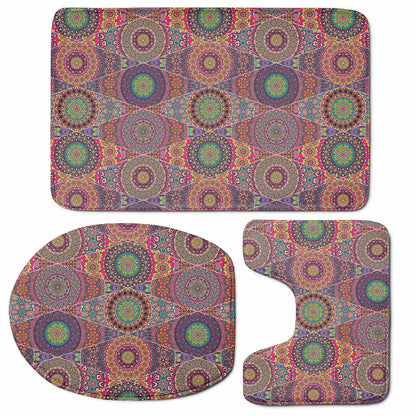 Vintage Bohemian Floral Mandala Print 3 Piece Bath Mat Set