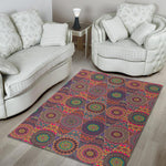 Vintage Bohemian Floral Mandala Print Area Rug GearFrost