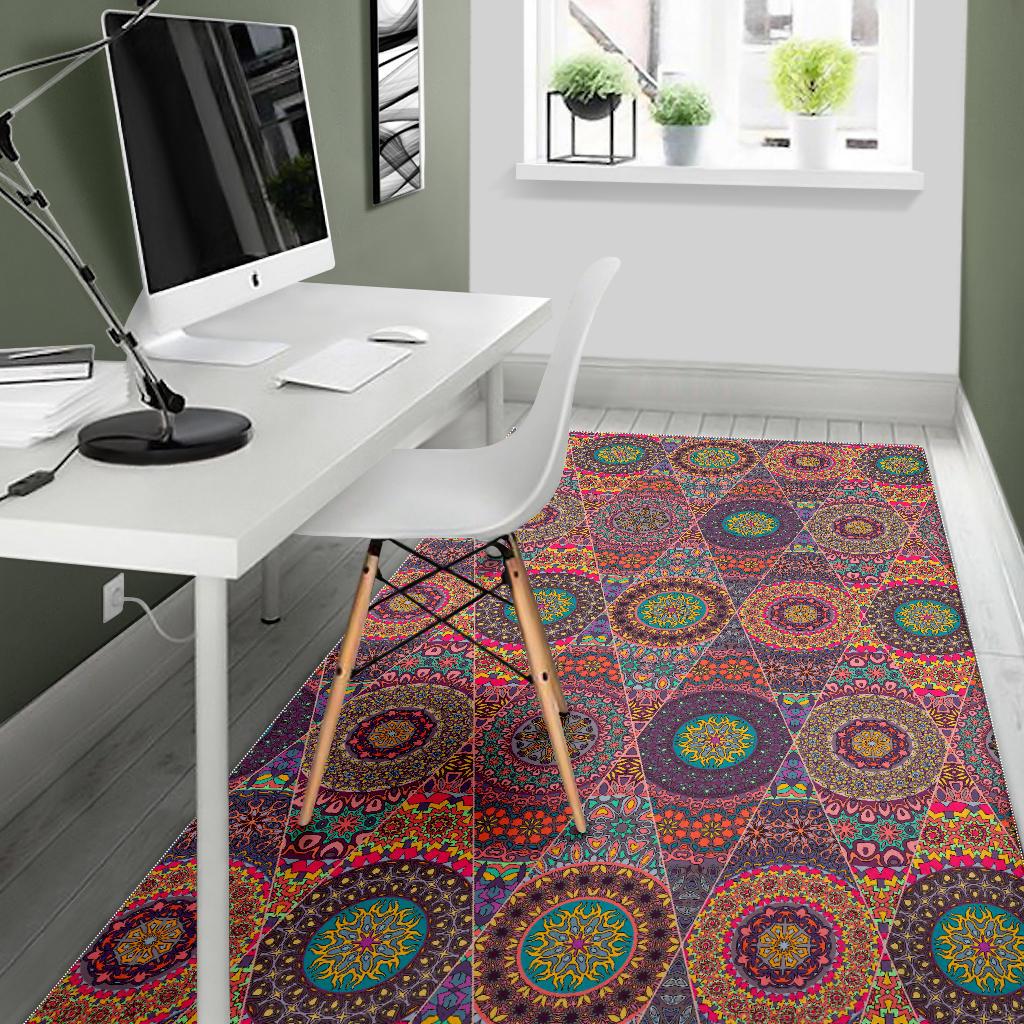 Vintage Bohemian Floral Mandala Print Area Rug GearFrost