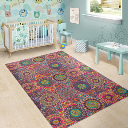 Vintage Bohemian Floral Mandala Print Area Rug GearFrost