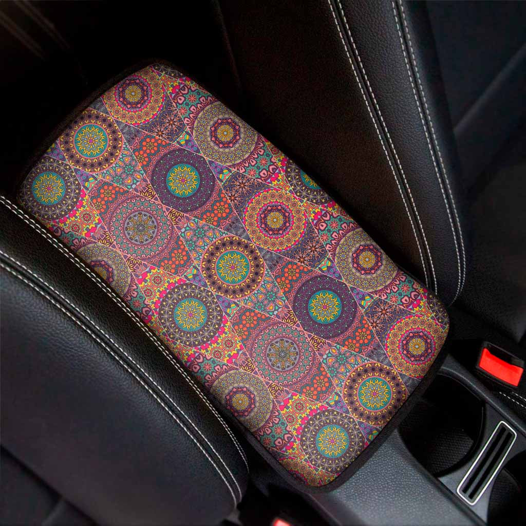 Vintage Bohemian Floral Mandala Print Car Center Console Cover