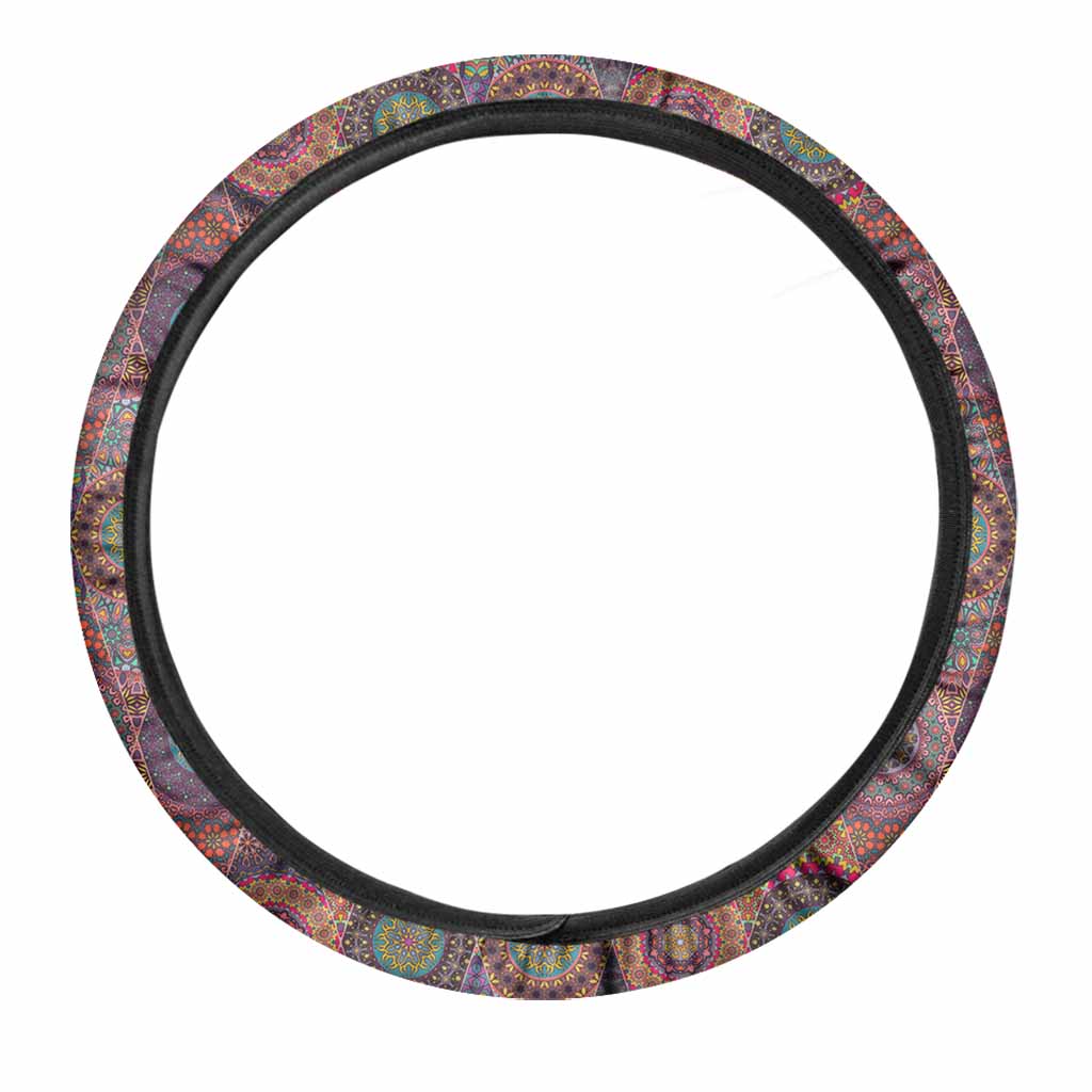 Vintage Bohemian Floral Mandala Print Car Steering Wheel Cover