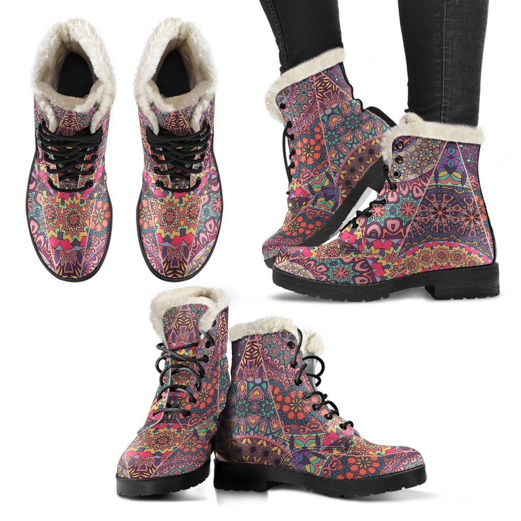 Vintage Bohemian Floral Mandala Print Comfy Boots GearFrost