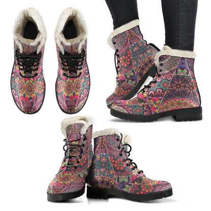 Vintage Bohemian Floral Mandala Print Comfy Boots GearFrost