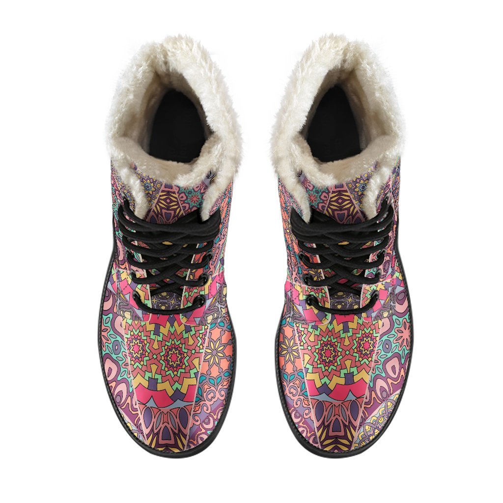 Vintage Bohemian Floral Mandala Print Comfy Boots GearFrost
