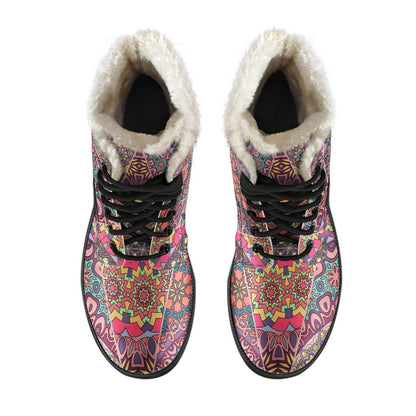 Vintage Bohemian Floral Mandala Print Comfy Boots GearFrost