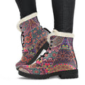 Vintage Bohemian Floral Mandala Print Faux Fur Leather Boots