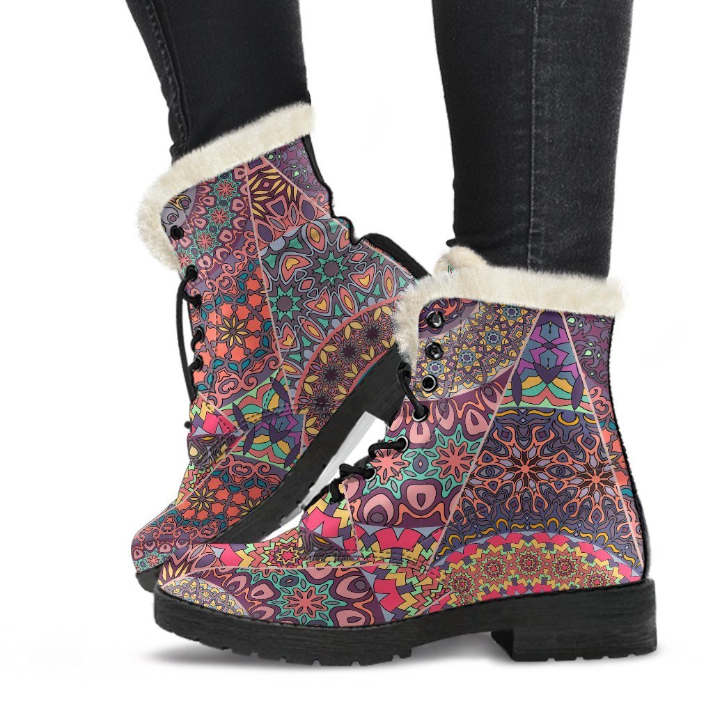 Vintage Bohemian Floral Mandala Print Comfy Boots GearFrost