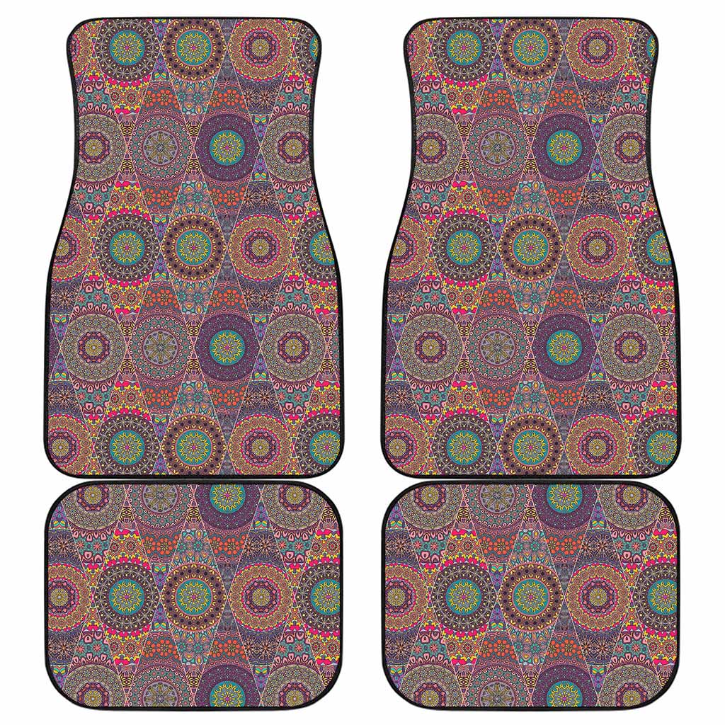 Vintage Bohemian Floral Mandala Print Front and Back Car Floor Mats