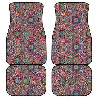 Vintage Bohemian Floral Mandala Print Front and Back Car Floor Mats