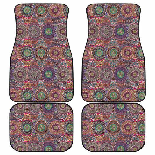 Vintage Bohemian Floral Mandala Print Front and Back Car Floor Mats