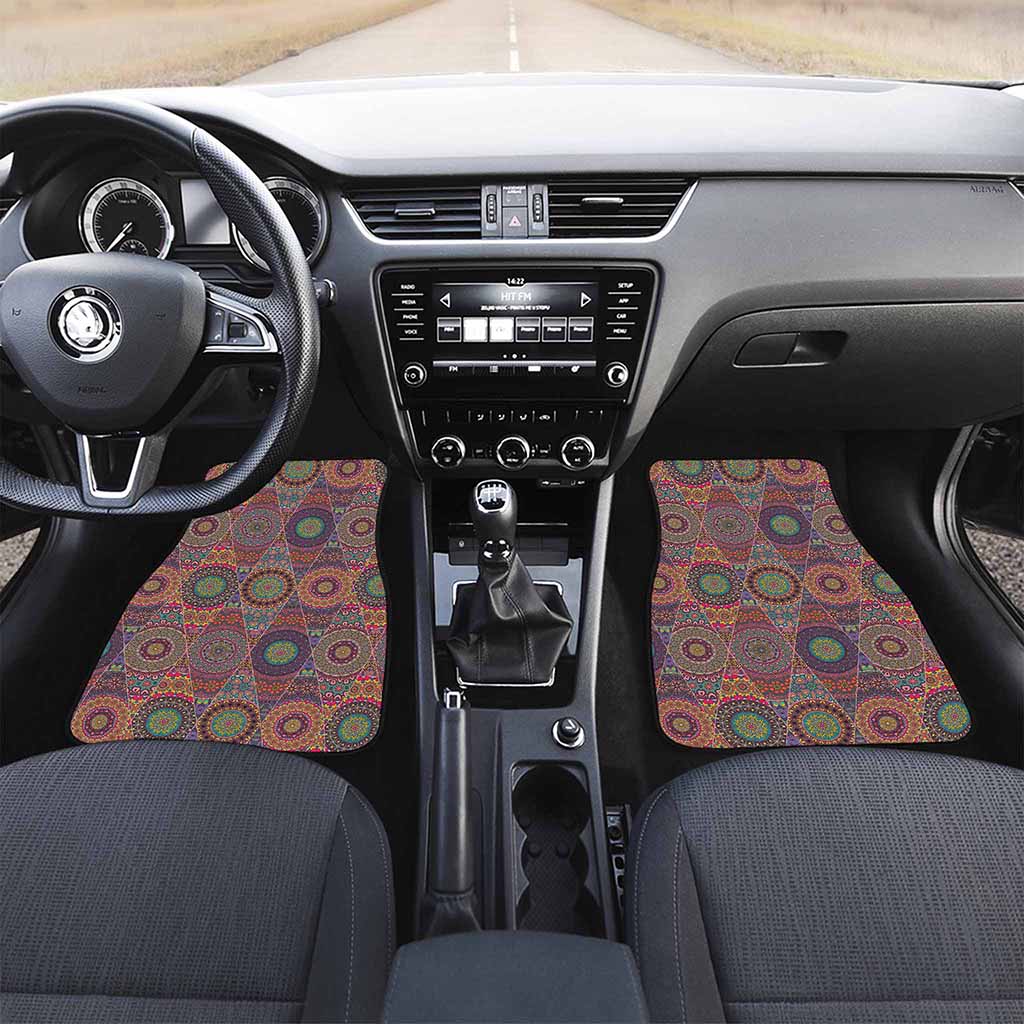Vintage Bohemian Floral Mandala Print Front and Back Car Floor Mats