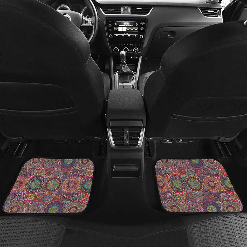 Vintage Bohemian Floral Mandala Print Front and Back Car Floor Mats