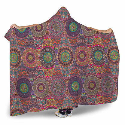 Vintage Bohemian Floral Mandala Print Hooded Blanket