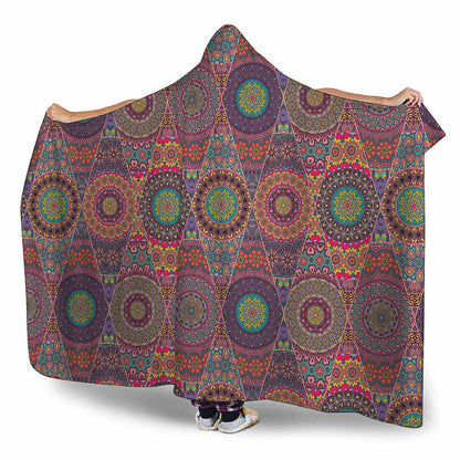 Vintage Bohemian Floral Mandala Print Hooded Blanket