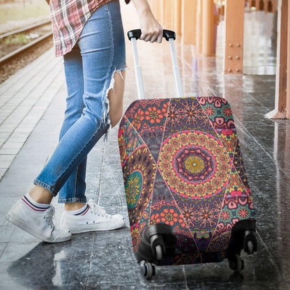 Vintage Bohemian Floral Mandala Print Luggage Cover GearFrost