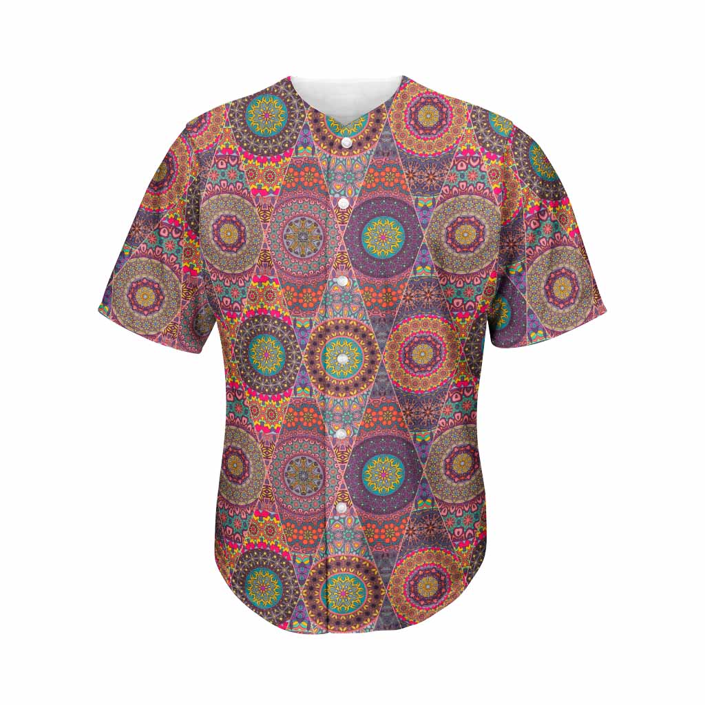 Vintage Bohemian Floral Mandala Print Men's Baseball Jersey