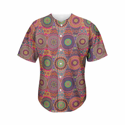 Vintage Bohemian Floral Mandala Print Men's Baseball Jersey
