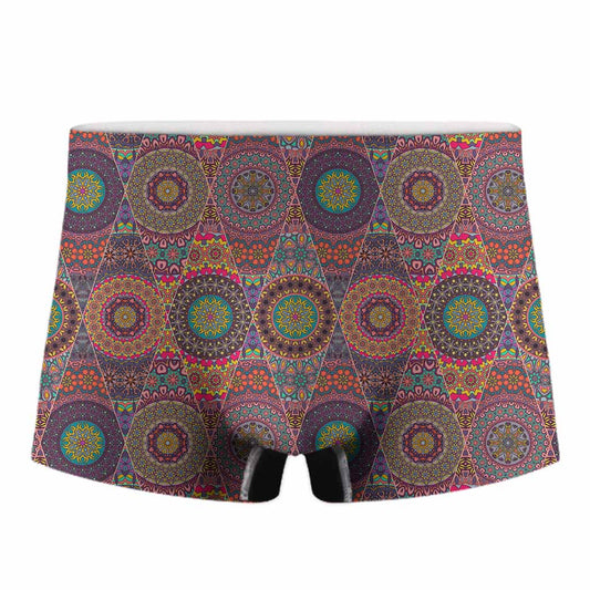 Vintage Bohemian Floral Mandala Print Men's Boxer Briefs