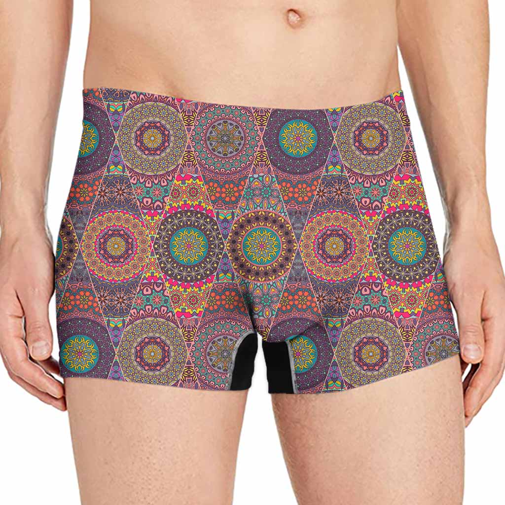Vintage Bohemian Floral Mandala Print Men's Boxer Briefs
