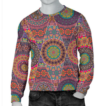 Vintage Bohemian Floral Mandala Print Men's Crewneck Sweatshirt GearFrost