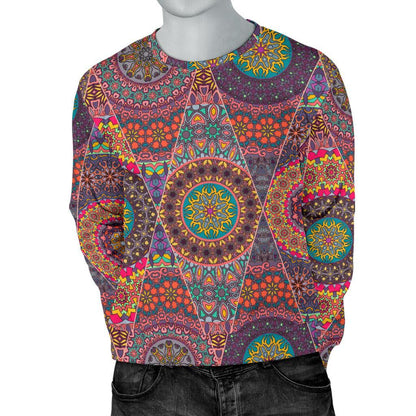 Vintage Bohemian Floral Mandala Print Men's Crewneck Sweatshirt GearFrost