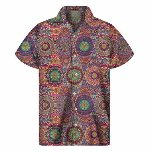 Vintage Bohemian Floral Mandala Print Men's Short Sleeve Shirt