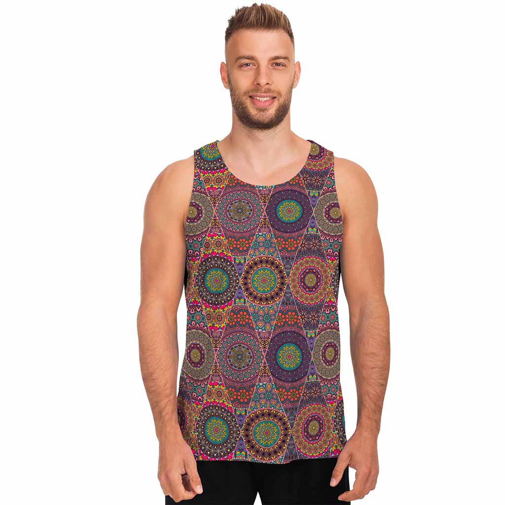 Vintage Bohemian Floral Mandala Print Men's Tank Top