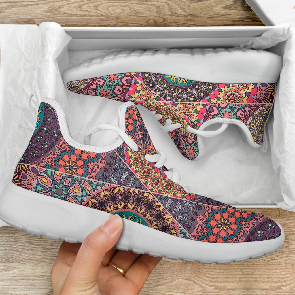 Vintage Bohemian Floral Mandala Print Mesh Knit Shoes GearFrost