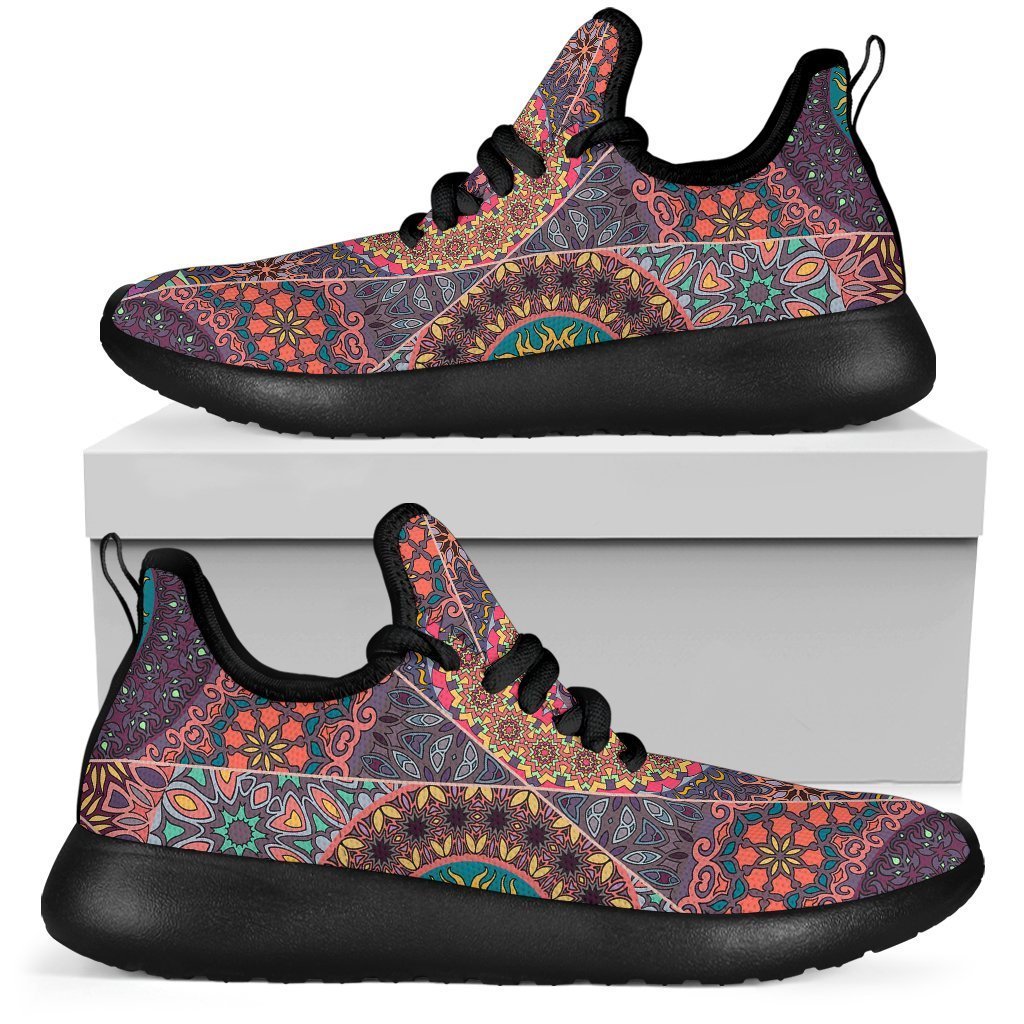 Vintage Bohemian Floral Mandala Print Mesh Knit Shoes GearFrost